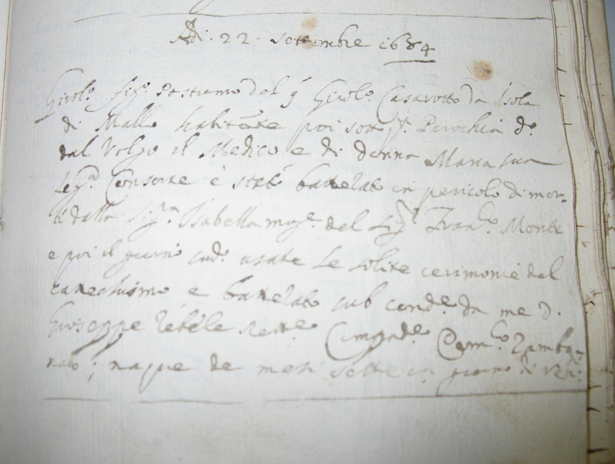 Casarotto Girolamo postumo di Girolamo di Isola di Malo - 22.09.1684